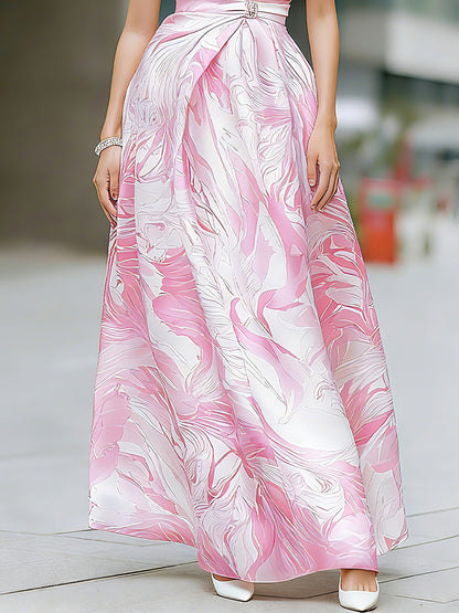 Elegant Pink Marble Print Sleeveless Maxi Dress
